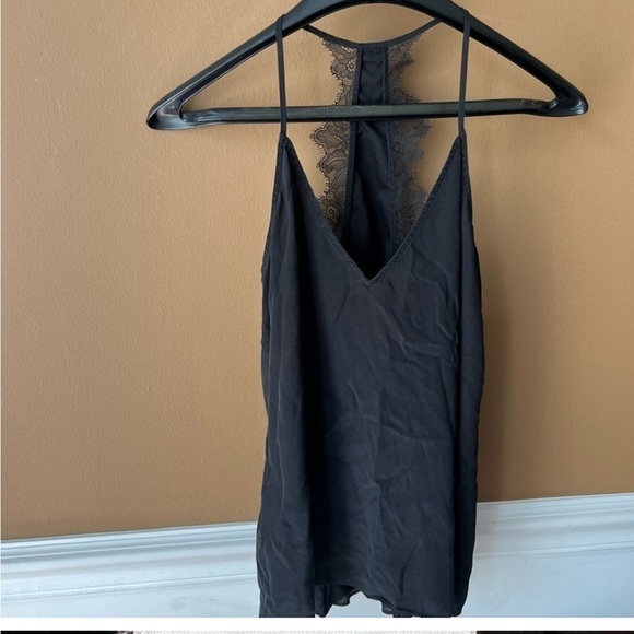 BCBGMAXAZRIA Lenor Lace Razorback Black Silk Camisole Tank Top Size XXS - Picture 4 of 7